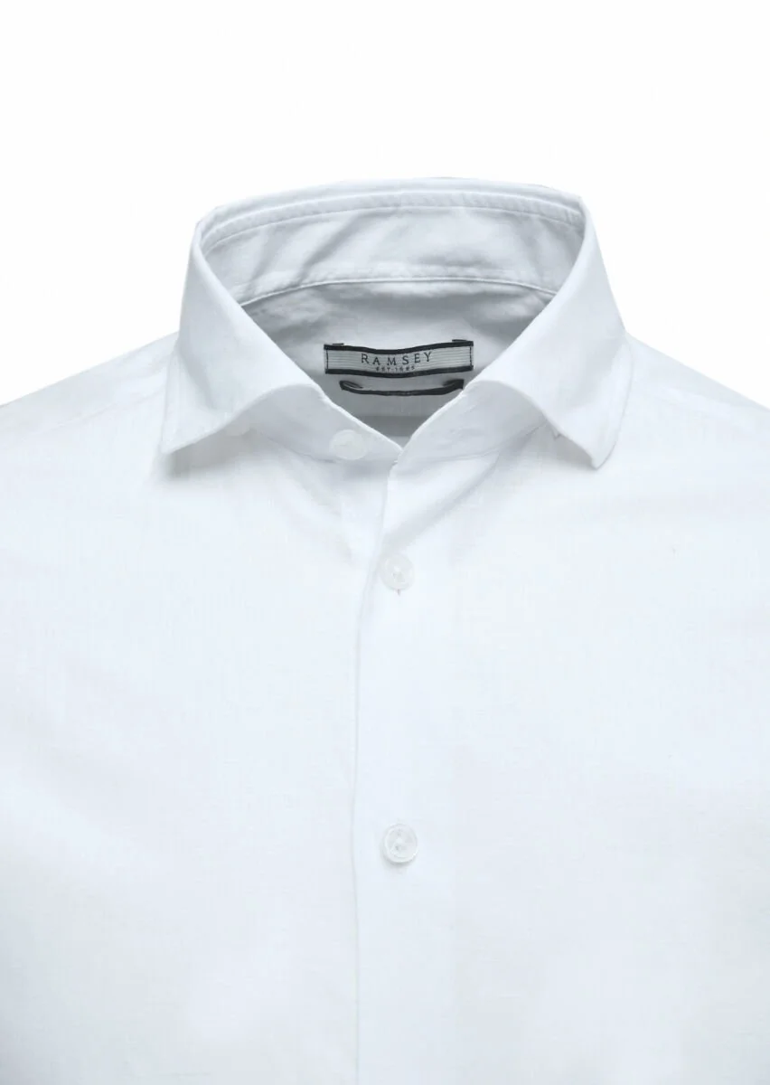 White Plain Regular Fit Weaving Casual Cotton Blended Shirt - 2