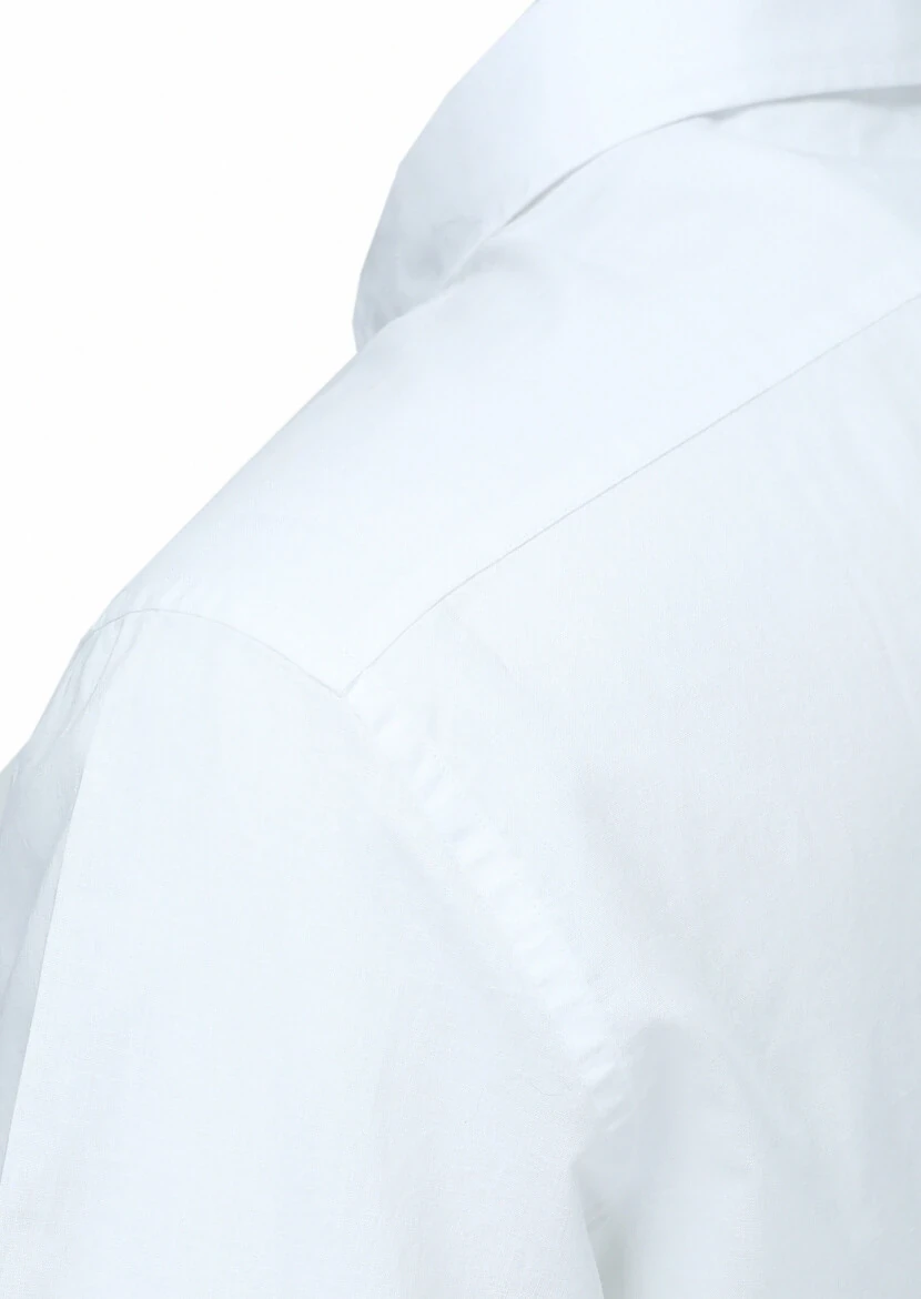 White Plain Regular Fit Weaving Casual Cotton Blended Shirt - 3