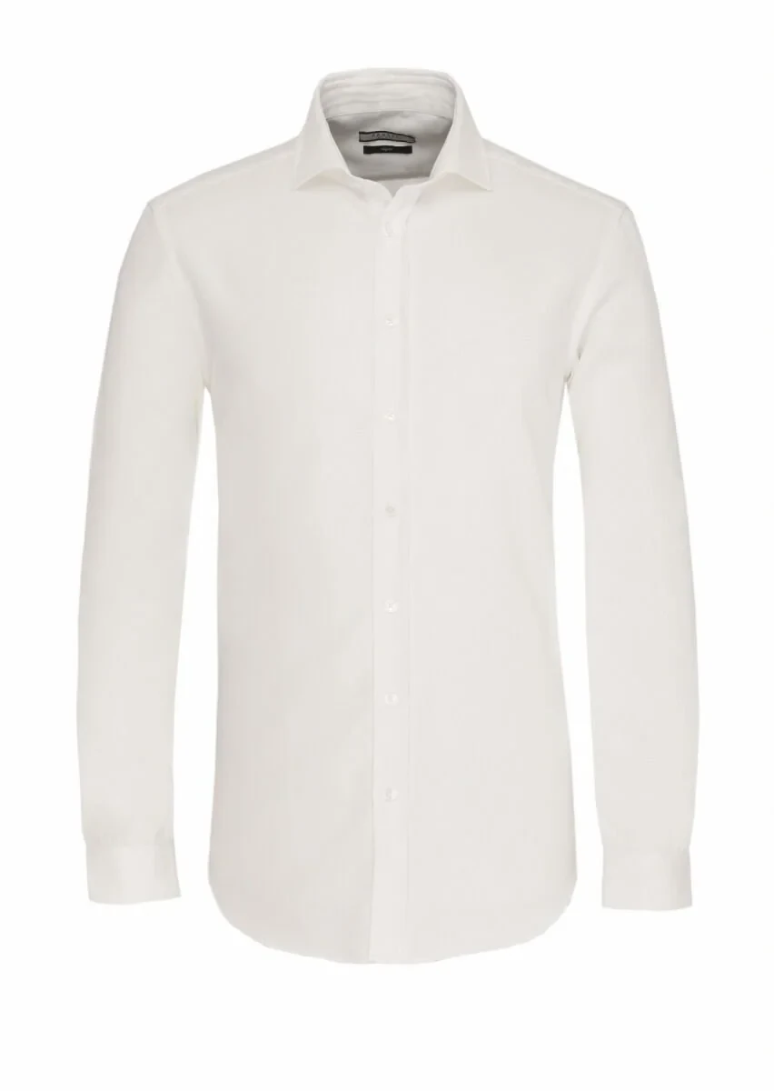 White Plain Regular Fit Weaving Casual Cotton Blended Shirt - 1