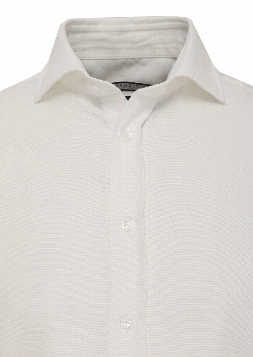 White Plain Regular Fit Weaving Casual Cotton Blended Shirt 