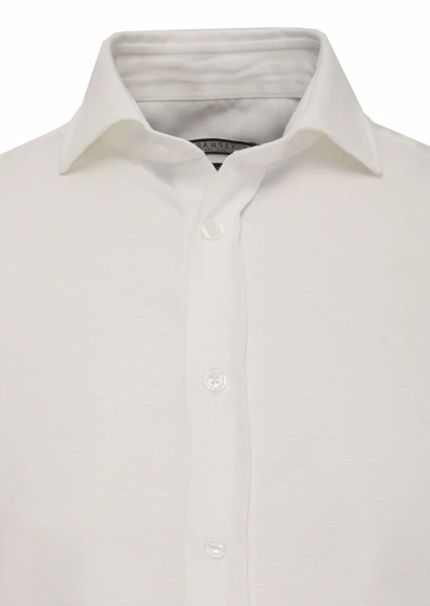 White Plain Regular Fit Weaving Casual Cotton Blended Shirt - 2