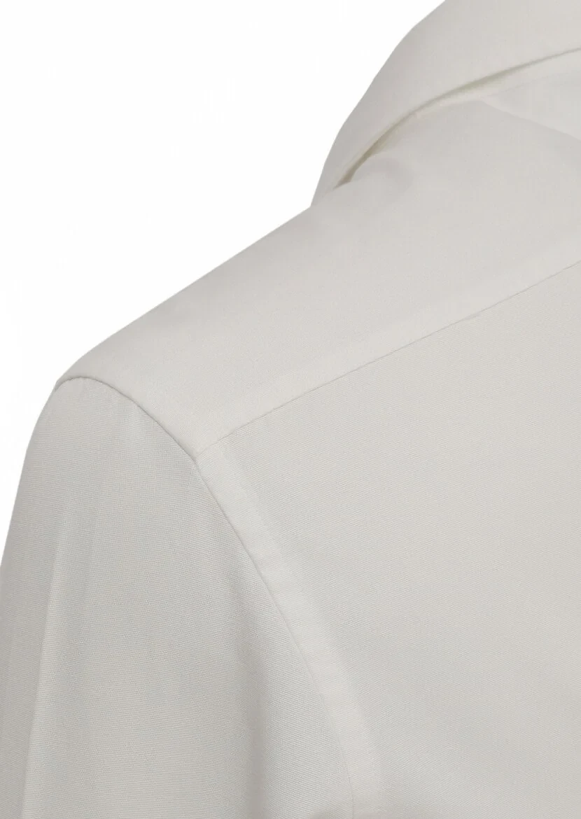 White Plain Regular Fit Weaving Casual Cotton Blended Shirt - 3