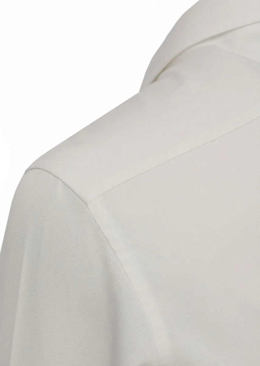 White Plain Regular Fit Weaving Casual Cotton Blended Shirt - 3