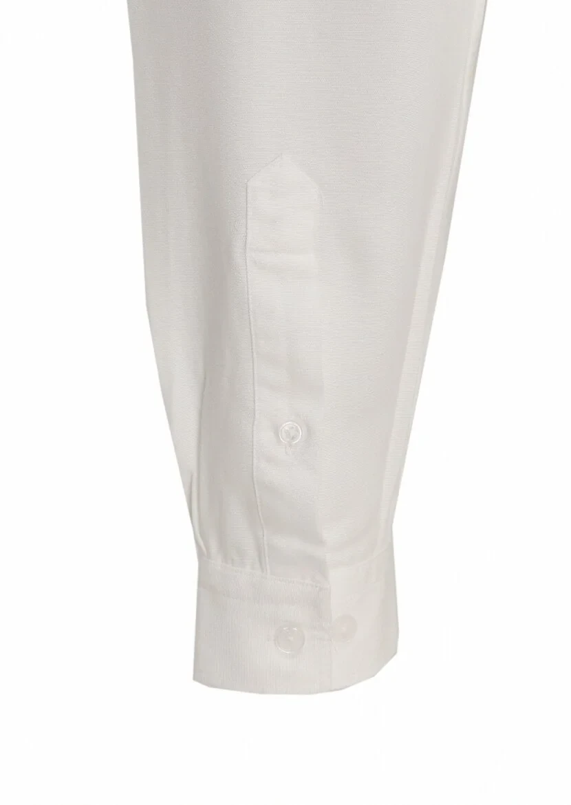 White Plain Regular Fit Weaving Casual Cotton Blended Shirt - 4