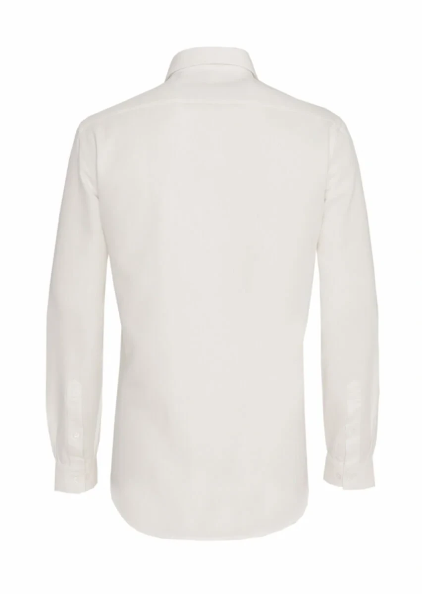 White Plain Regular Fit Weaving Casual Cotton Blended Shirt - 5