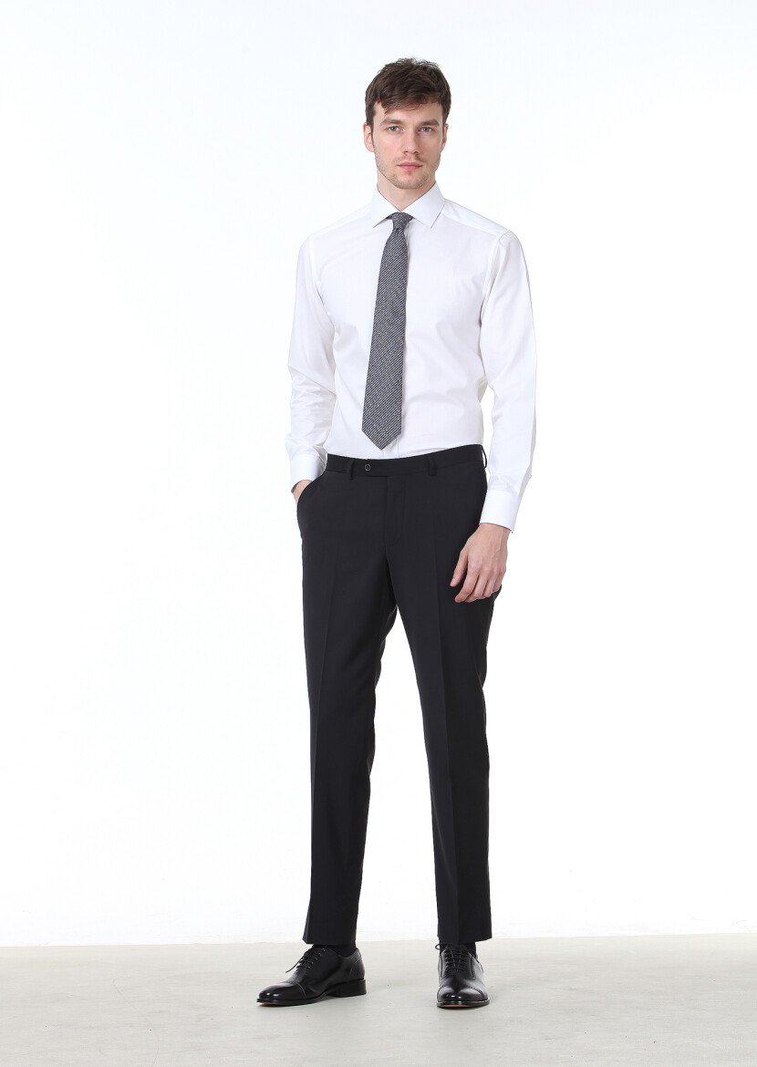 White Plain Regular Fit Weaving Classical 100% Cotton Shirt - 2
