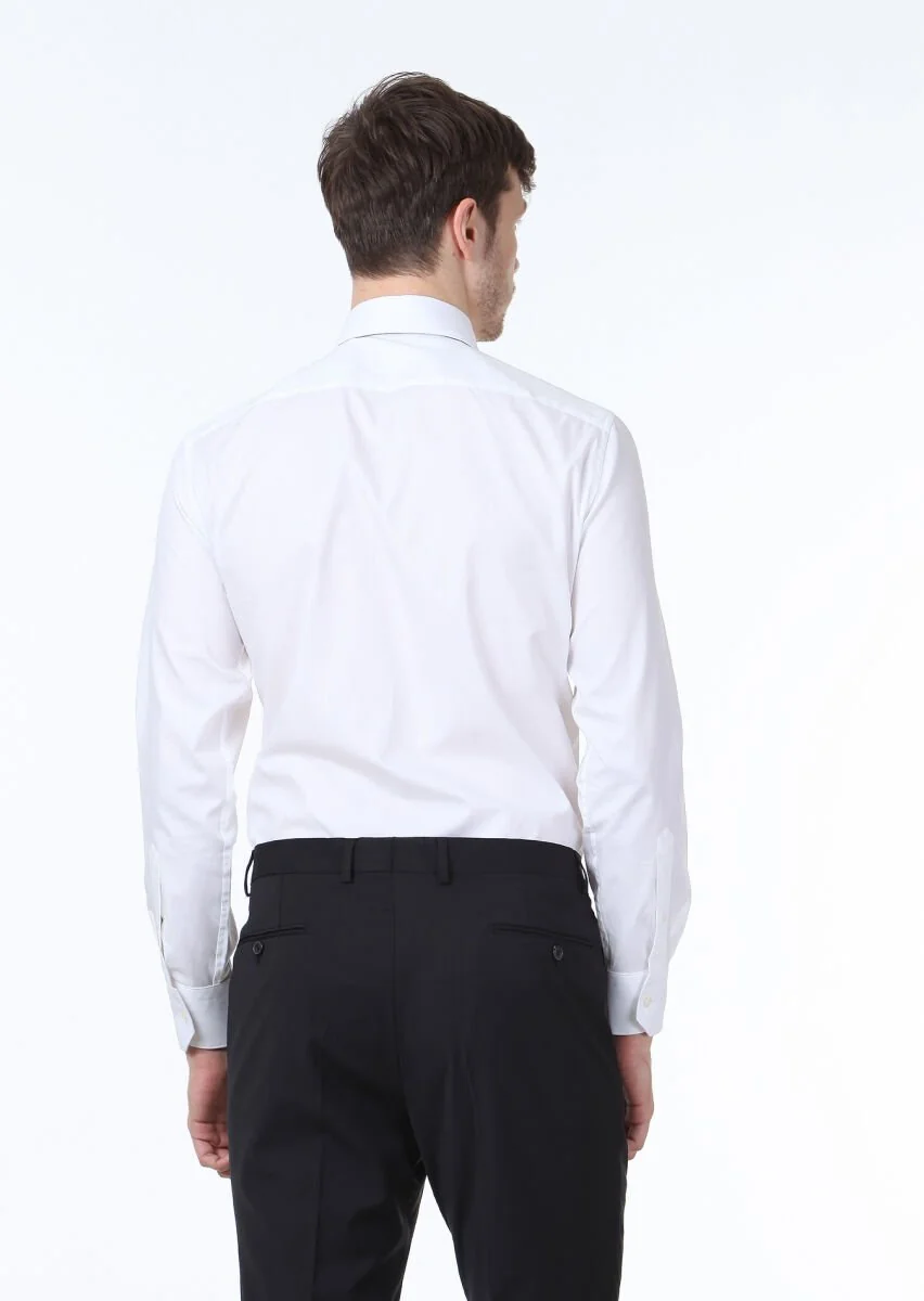 White Plain Regular Fit Weaving Classical 100% Cotton Shirt - 4