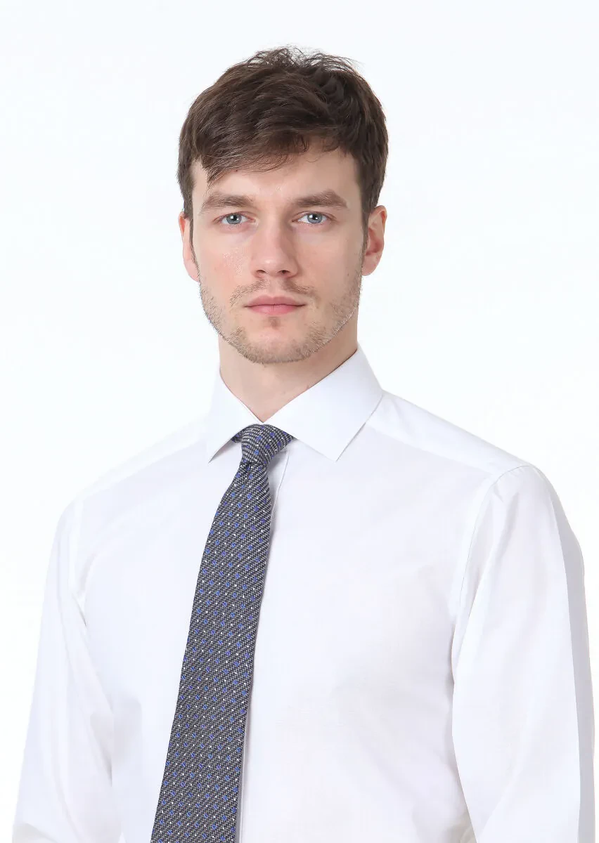 White Plain Regular Fit Weaving Classical 100% Cotton Shirt - 3