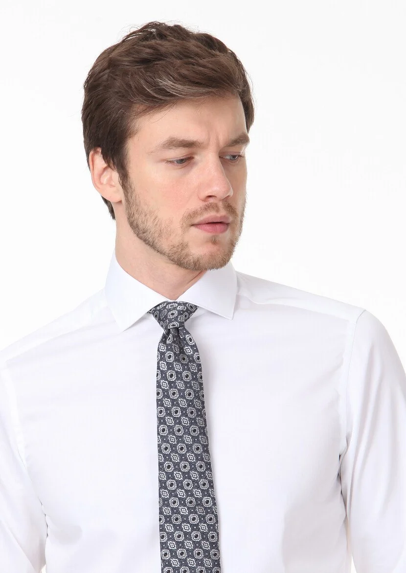 White Plain Regular Fit Weaving Classical 100% Cotton Shirt - 2