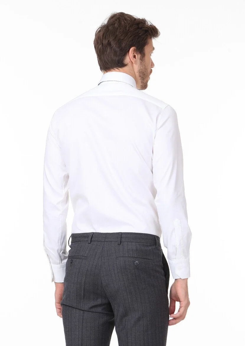 White Plain Regular Fit Weaving Classical 100% Cotton Shirt - 4