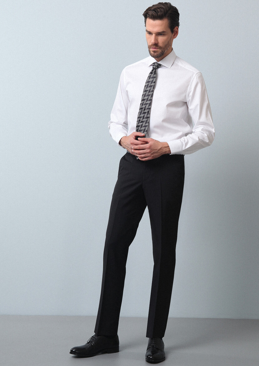 White Plain Regular Fit Weaving Classical 100% Cotton Shirt - 4