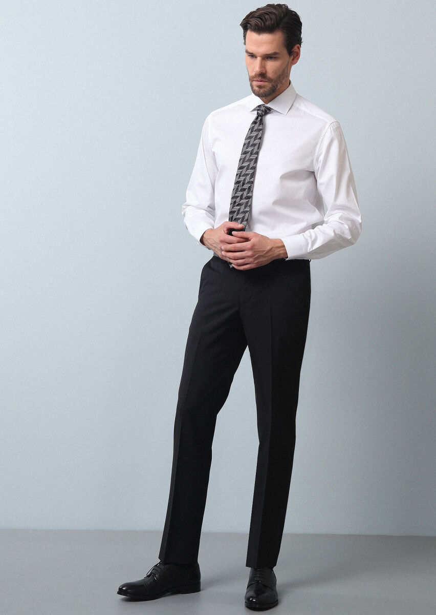 White Plain Regular Fit Weaving Classical 100% Cotton Shirt - 4