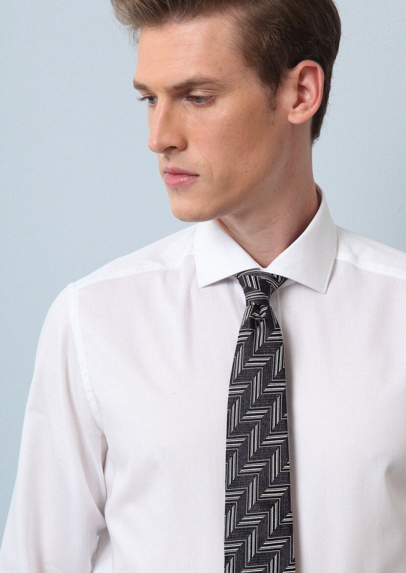 White Plain Regular Fit Weaving Classical 100% Cotton Shirt - 2