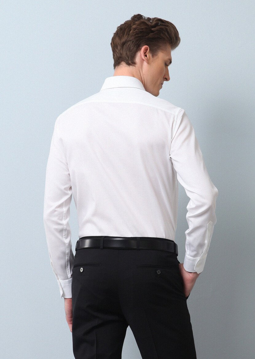 White Plain Regular Fit Weaving Classical 100% Cotton Shirt - 5