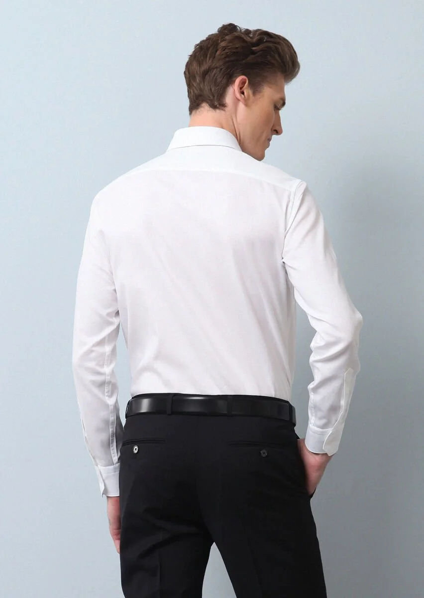 White Plain Regular Fit Weaving Classical 100% Cotton Shirt - 5
