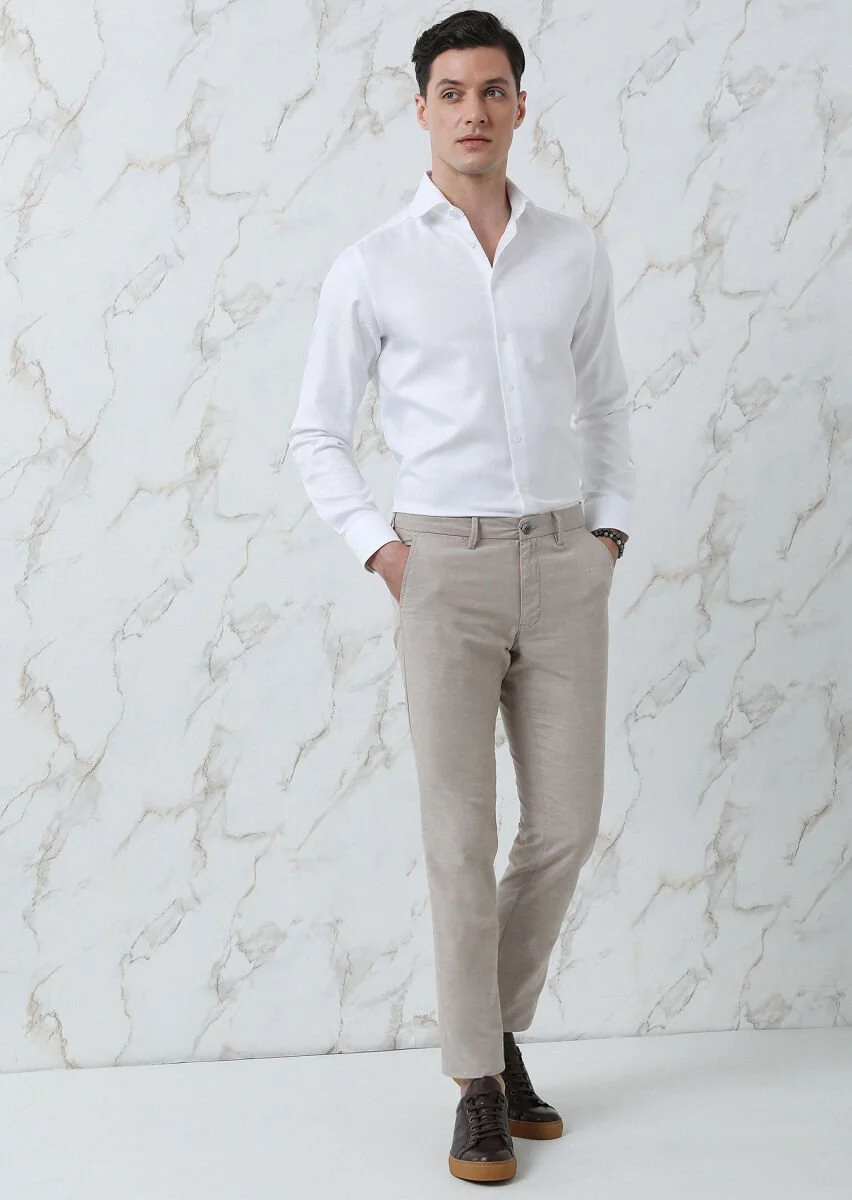 White Plain Regular Fit Weaving Classical 100% Cotton Shirt - 1