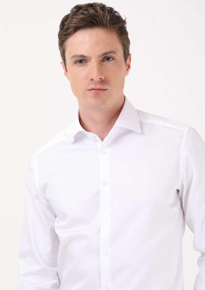 White Plain Regular Fit Weaving Classical 100% Cotton Shirt 