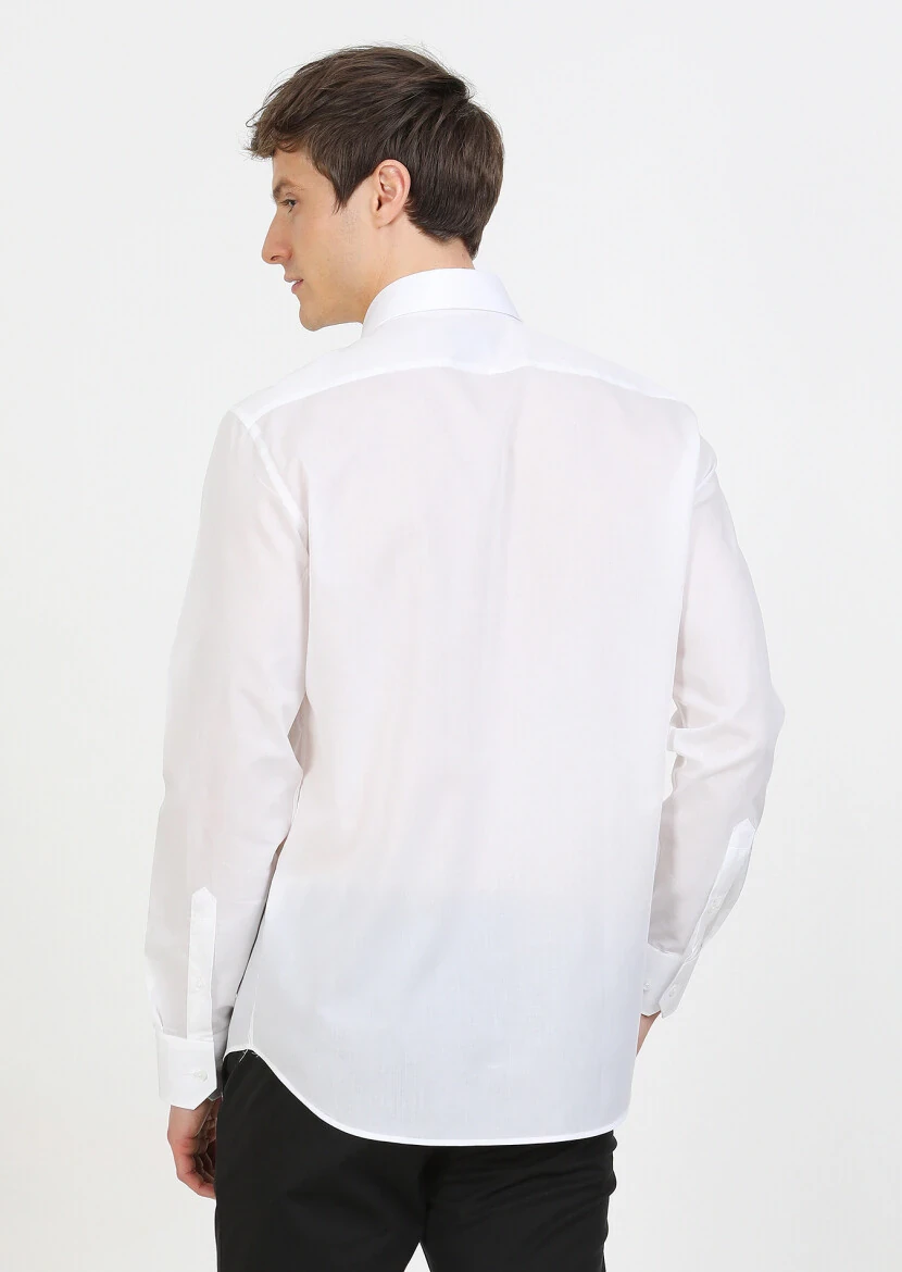 White Plain Regular Fit Weaving Classical 100% Cotton Shirt - 4
