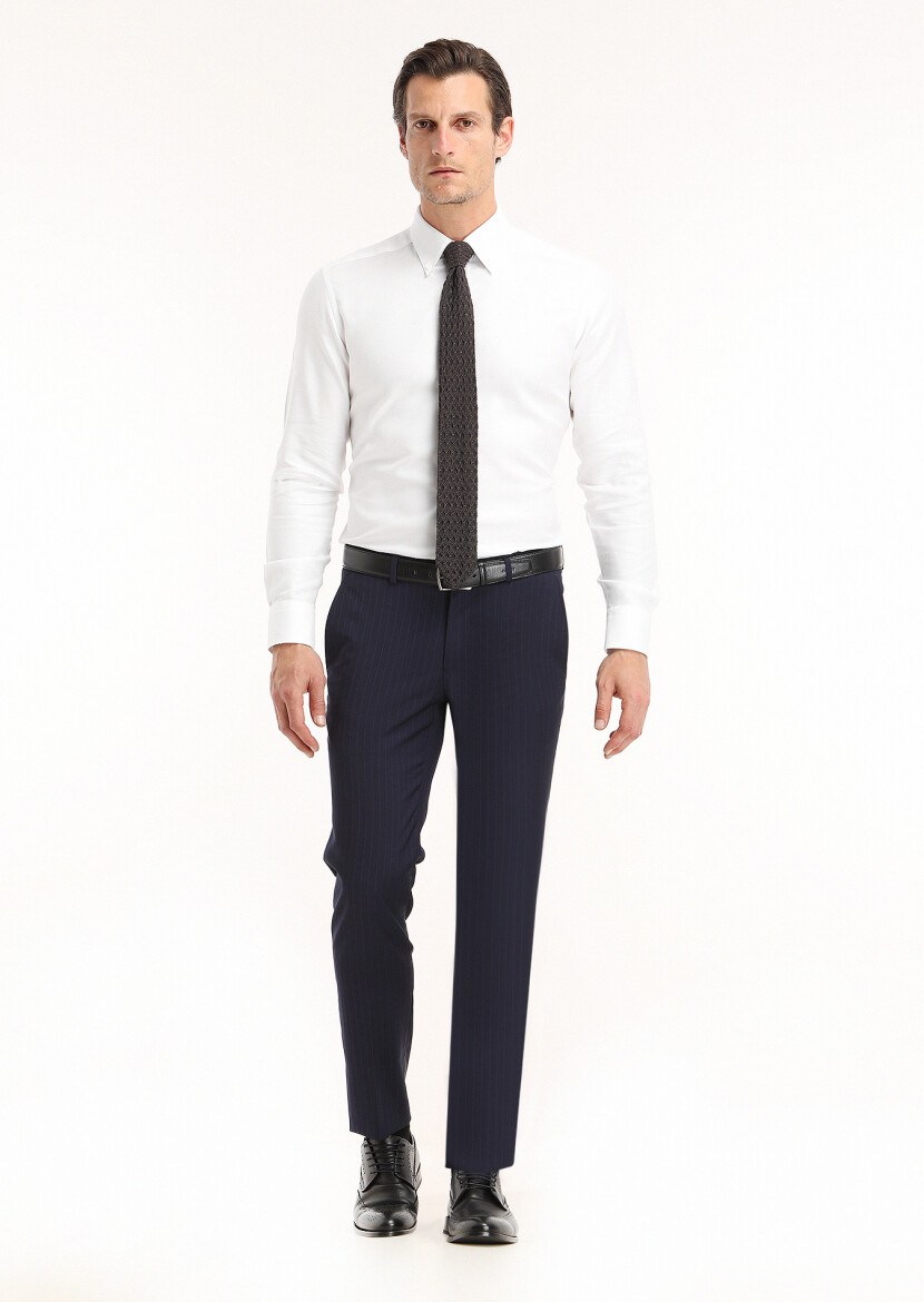 White Plain Regular Fit Weaving Classical 100% Cotton Shirt - 1