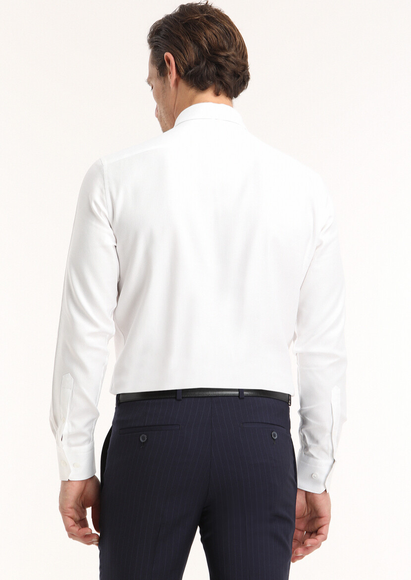 White Plain Regular Fit Weaving Classical 100% Cotton Shirt - 4