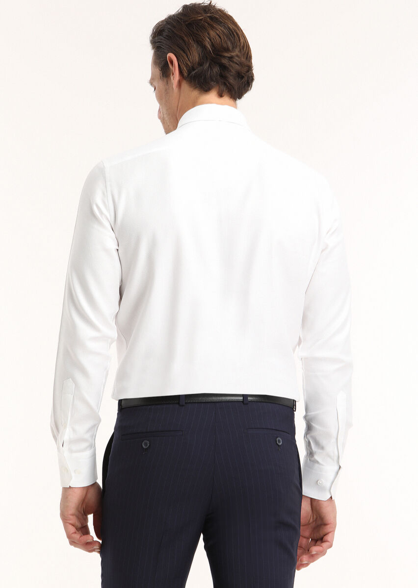 White Plain Regular Fit Weaving Classical 100% Cotton Shirt - 4