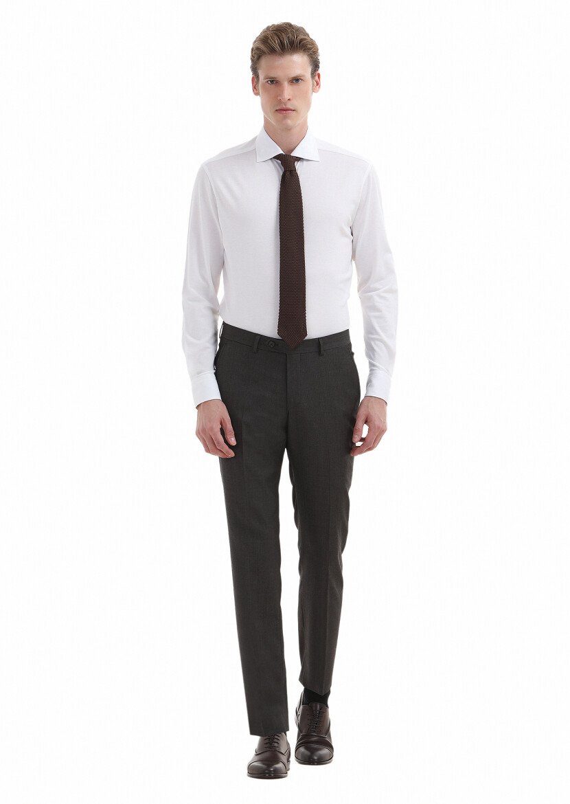 White Plain Regular Fit Weaving Classical 100% Cotton Shirt - 2