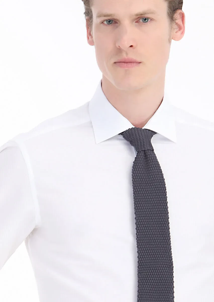 White Plain Regular Fit Weaving Classical 100% Cotton Shirt - 4