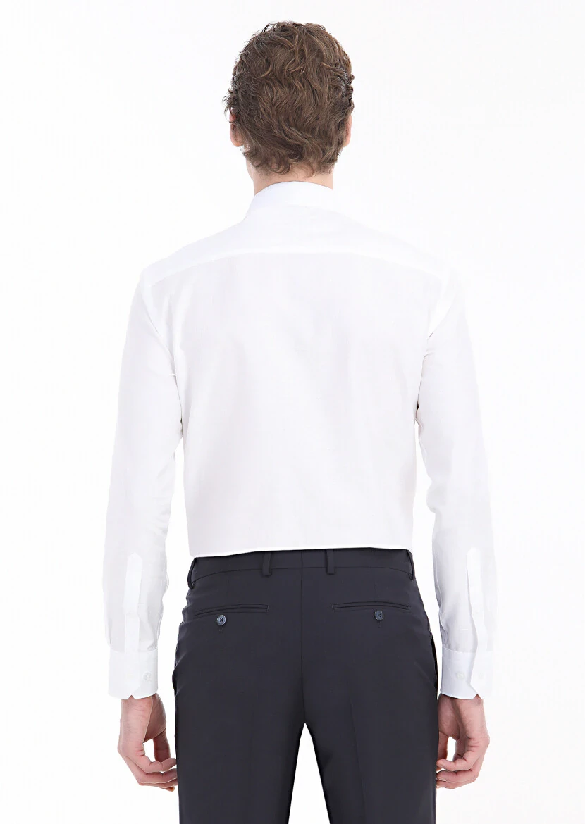 White Plain Regular Fit Weaving Classical 100% Cotton Shirt - 6