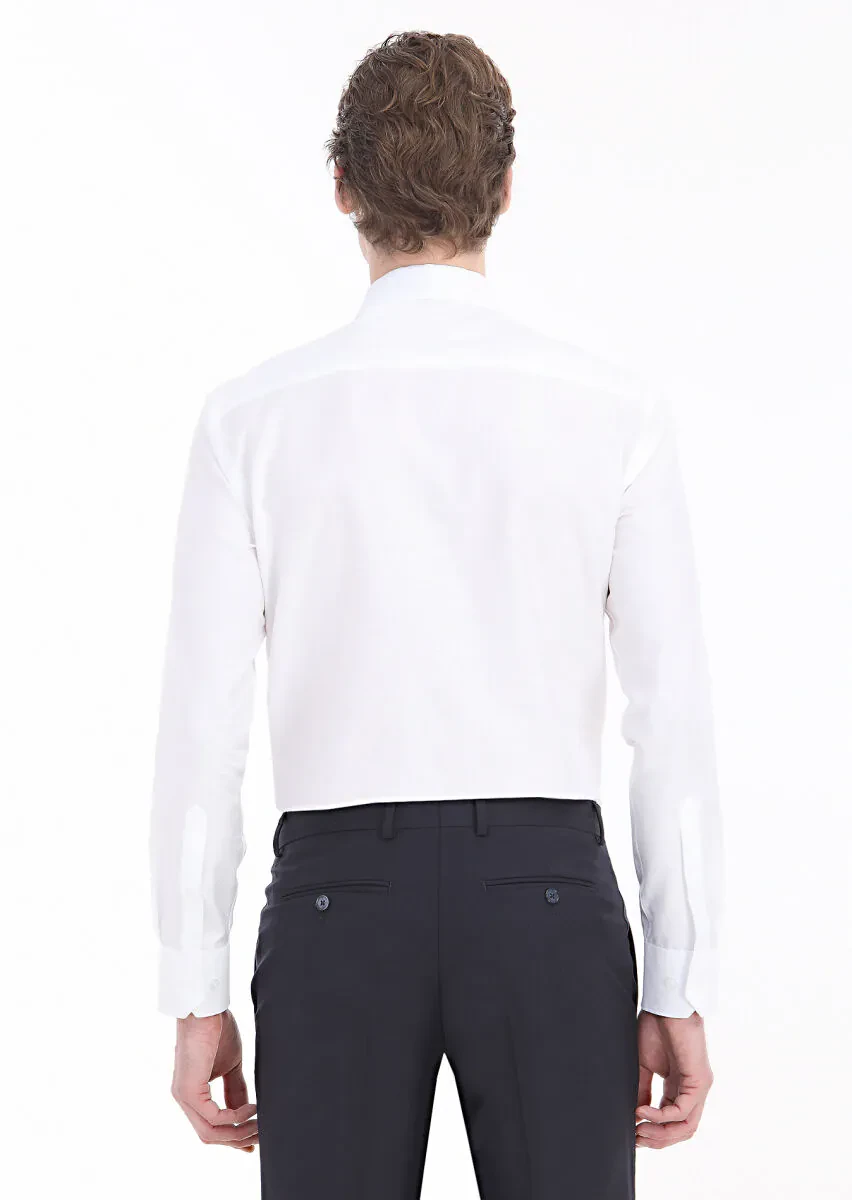 White Plain Regular Fit Weaving Classical 100% Cotton Shirt - 6