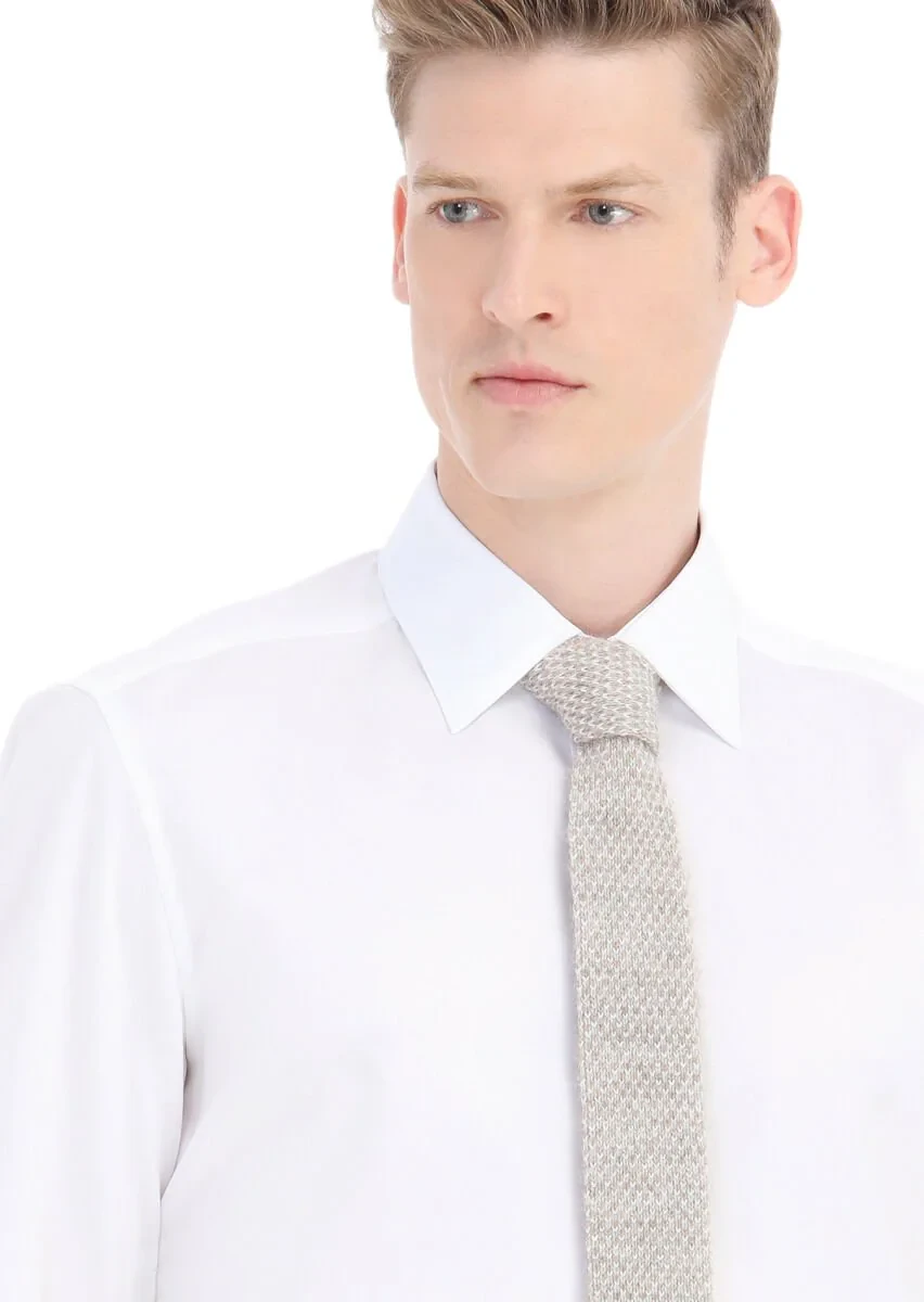 White Plain Regular Fit Weaving Classical 100% Cotton Shirt - 3