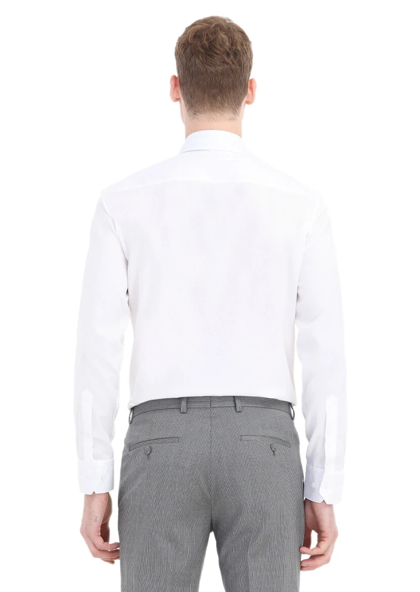 White Plain Regular Fit Weaving Classical 100% Cotton Shirt - 4