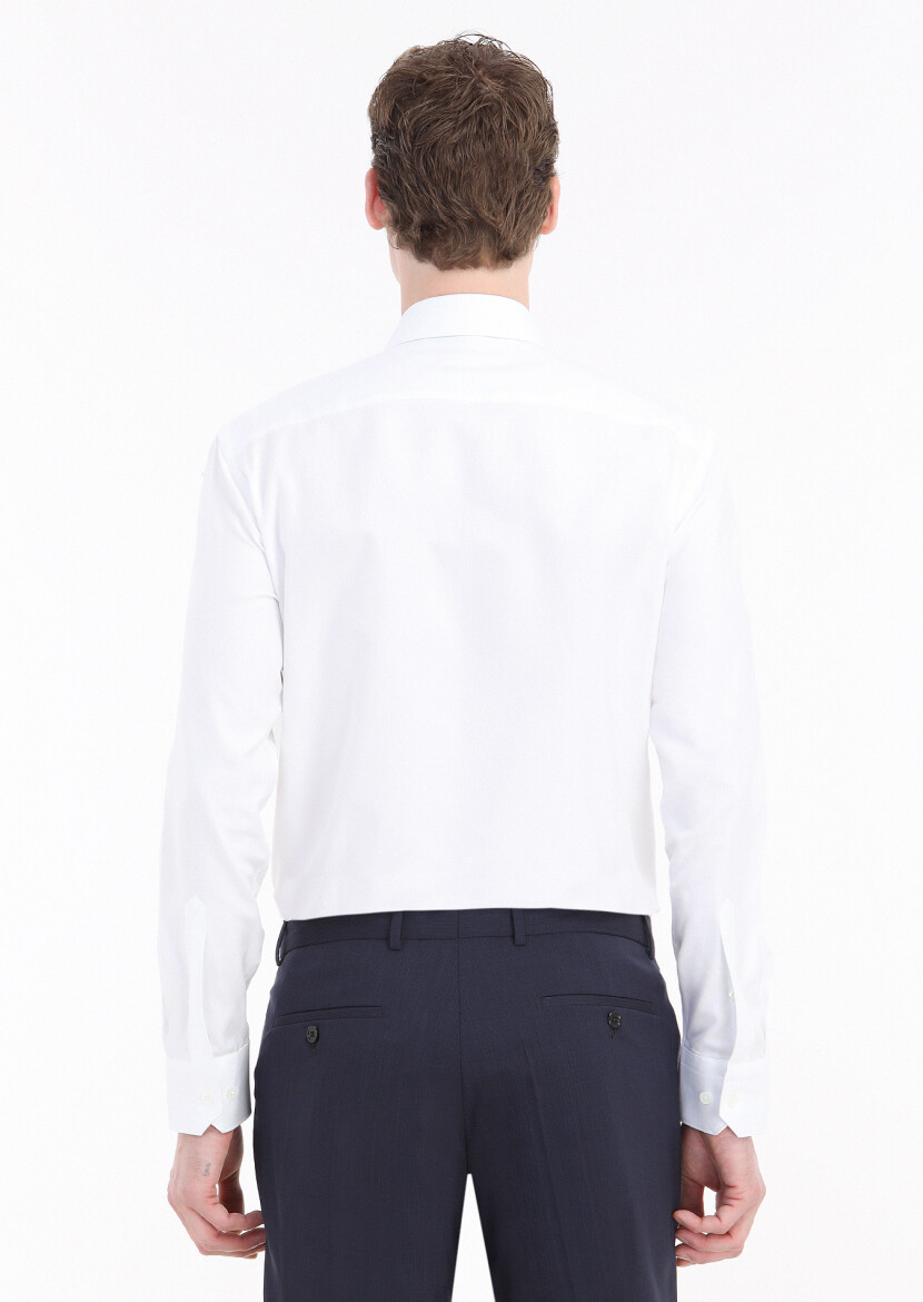 White Plain Regular Fit Weaving Classical 100% Cotton Shirt - 4