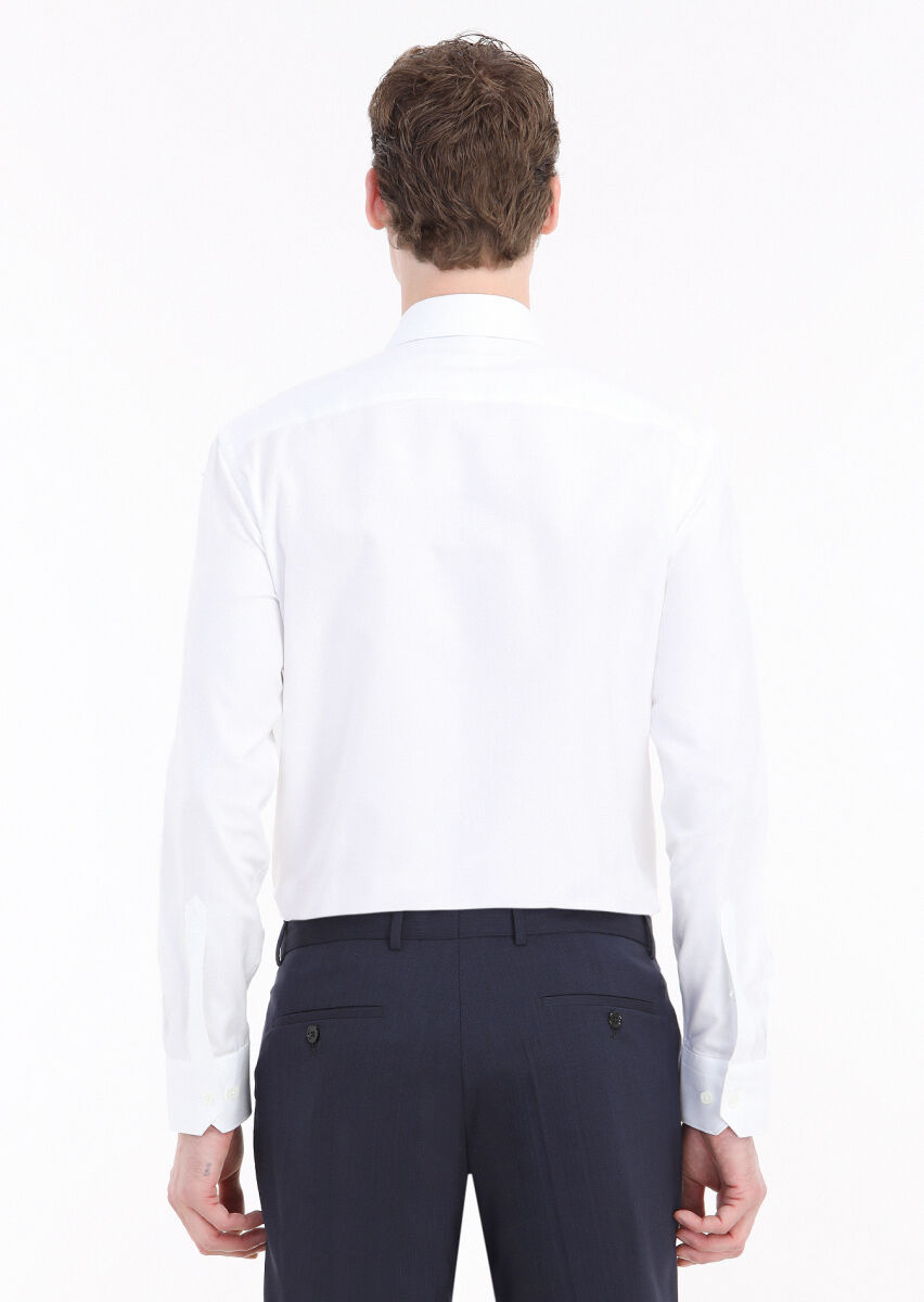 White Plain Regular Fit Weaving Classical 100% Cotton Shirt - 4