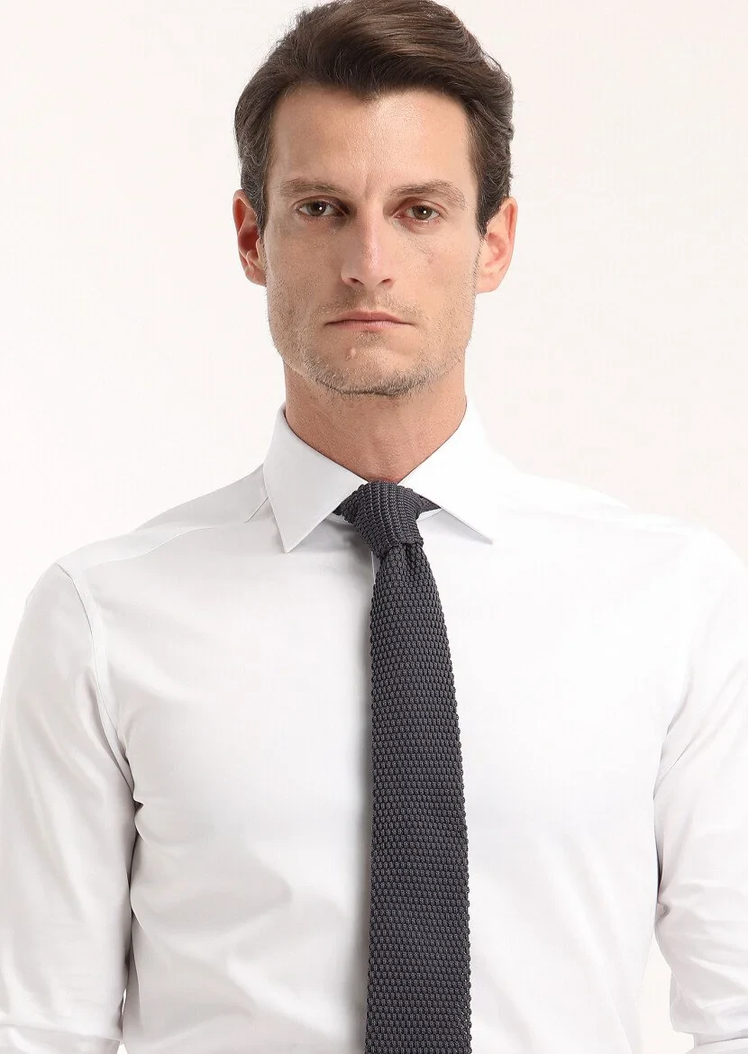 White Plain Regular Fit Weaving Classical 100% Cotton Shirt - 3