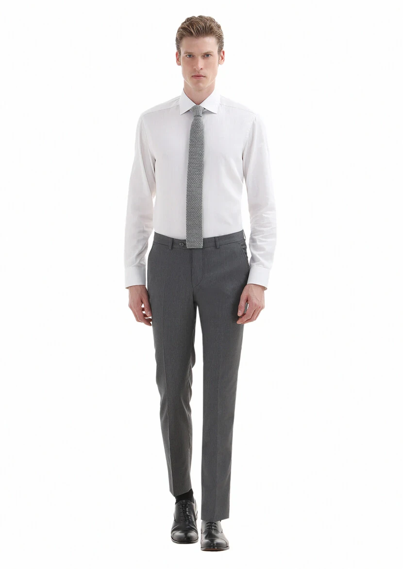 White Plain Regular Fit Weaving Classical 100% Cotton Shirt - 1