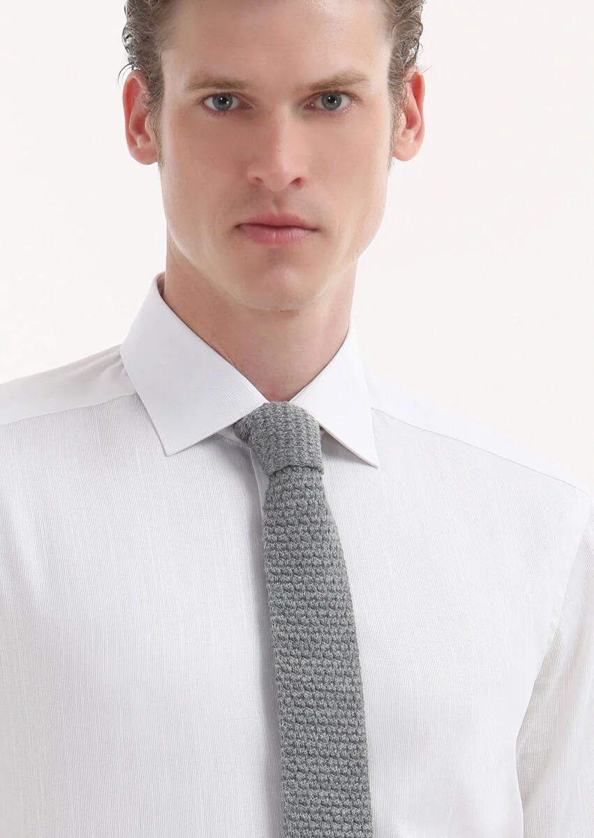 White Plain Regular Fit Weaving Classical 100% Cotton Shirt - 3