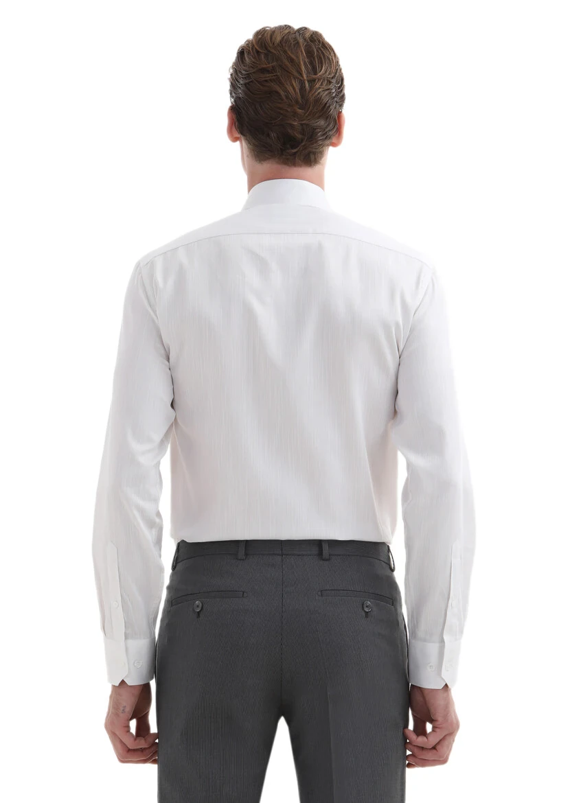 White Plain Regular Fit Weaving Classical 100% Cotton Shirt - 5