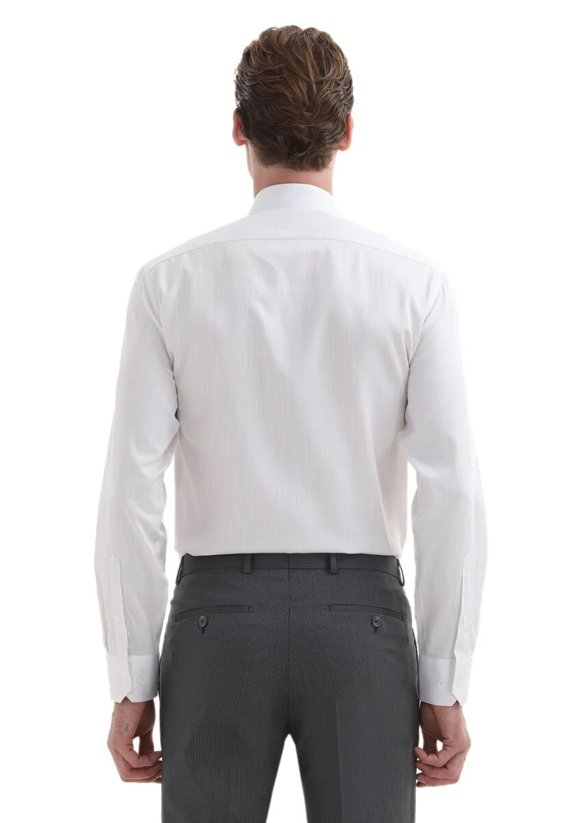 White Plain Regular Fit Weaving Classical 100% Cotton Shirt - 5