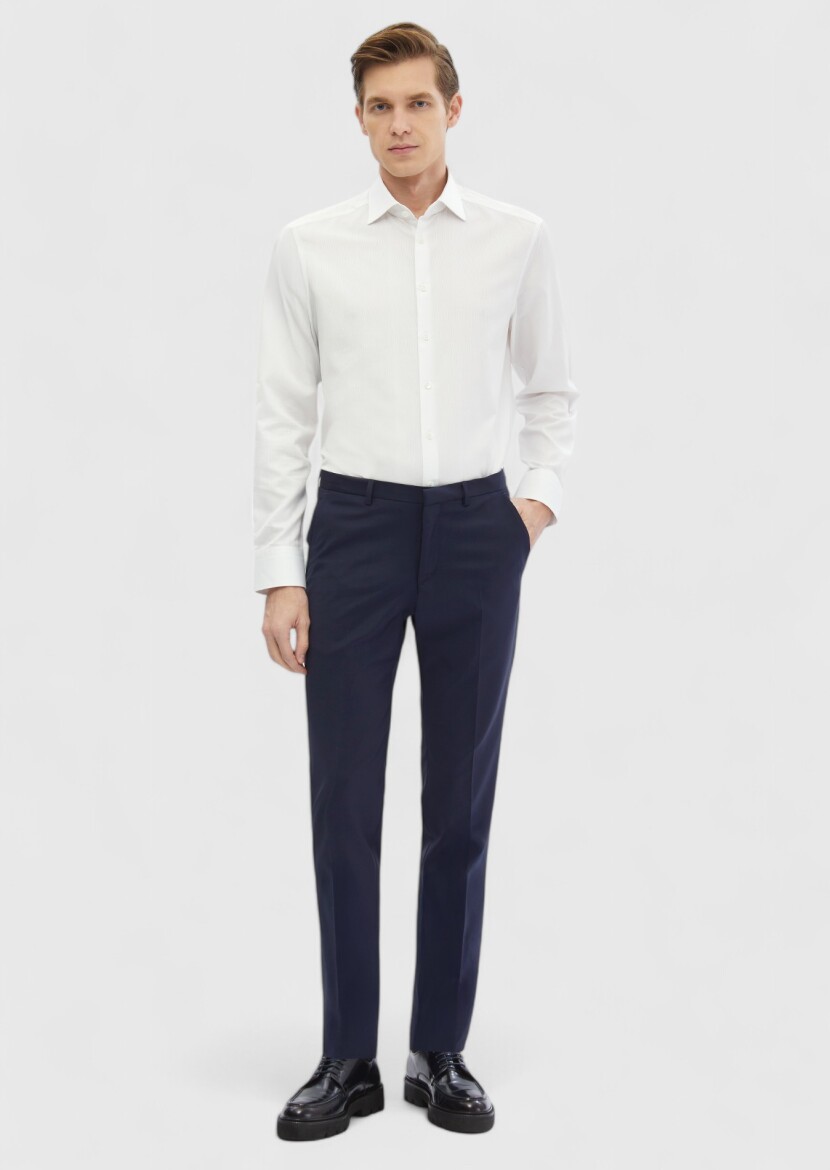 White Plain Regular Fit Weaving Classical 100% Cotton Shirt - 2