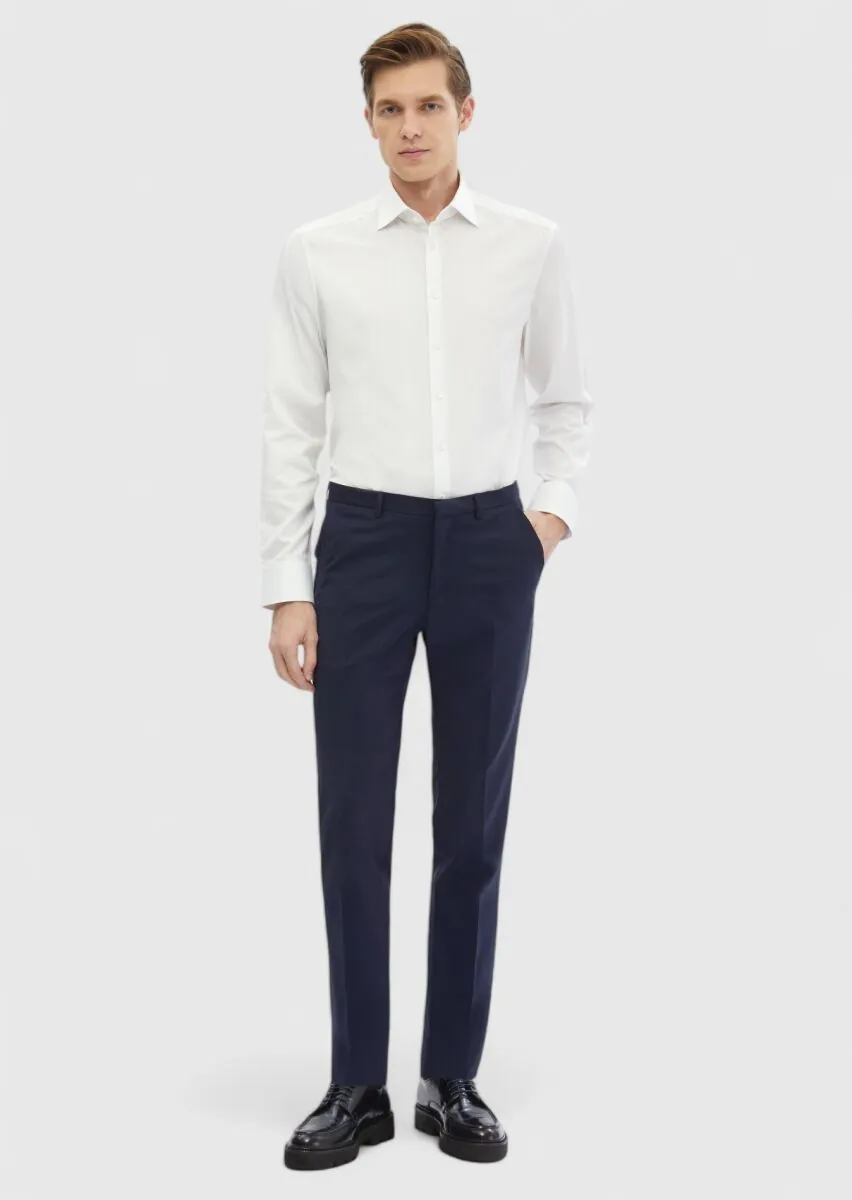 White Plain Regular Fit Weaving Classical 100% Cotton Shirt - 2
