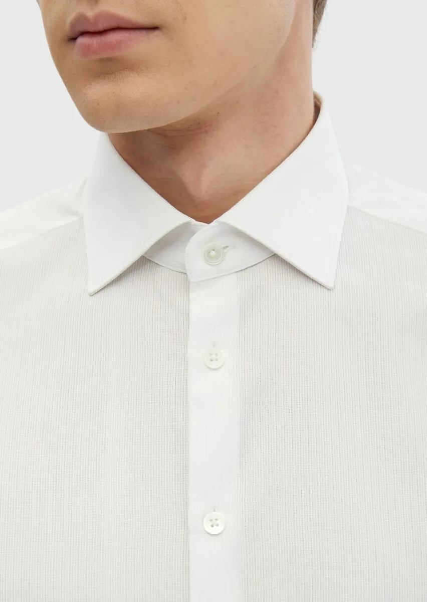 White Plain Regular Fit Weaving Classical 100% Cotton Shirt - 4