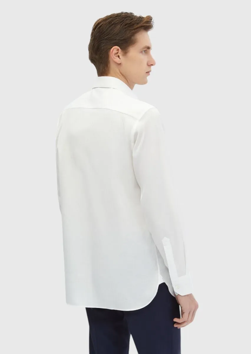 White Plain Regular Fit Weaving Classical 100% Cotton Shirt - 5