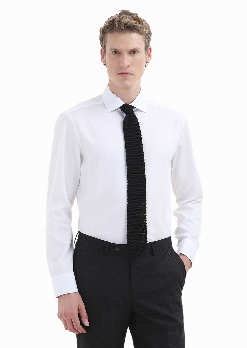 White Plain Regular Fit Weaving Classical 100% Cotton Shirt 