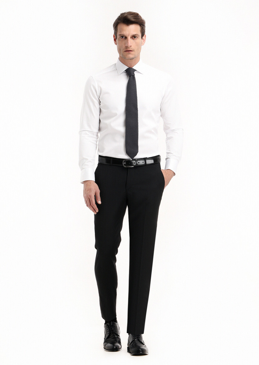 White Plain Regular Fit Weaving Classical 100% Cotton Shirt 