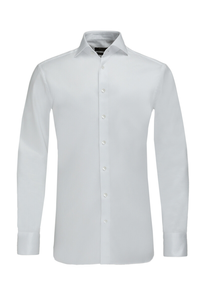 White Plain Regular Fit Weaving Classical 100% Cotton Shirt - 6