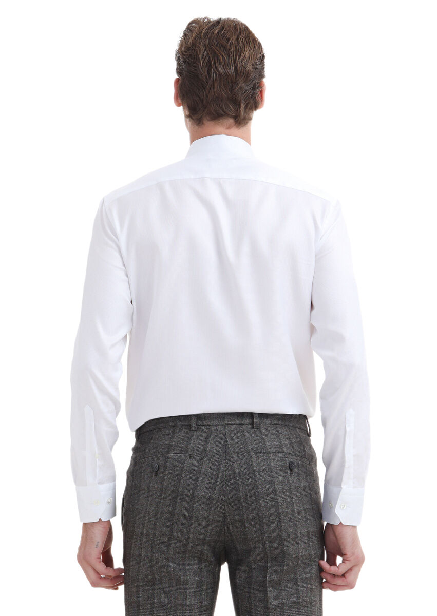 White Plain Regular Fit Weaving Classical 100% Cotton Shirt - 5