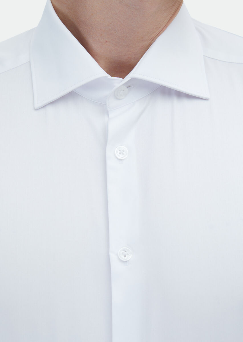 White Plain Regular Fit Weaving Classical 100% Cotton Shirt - 4