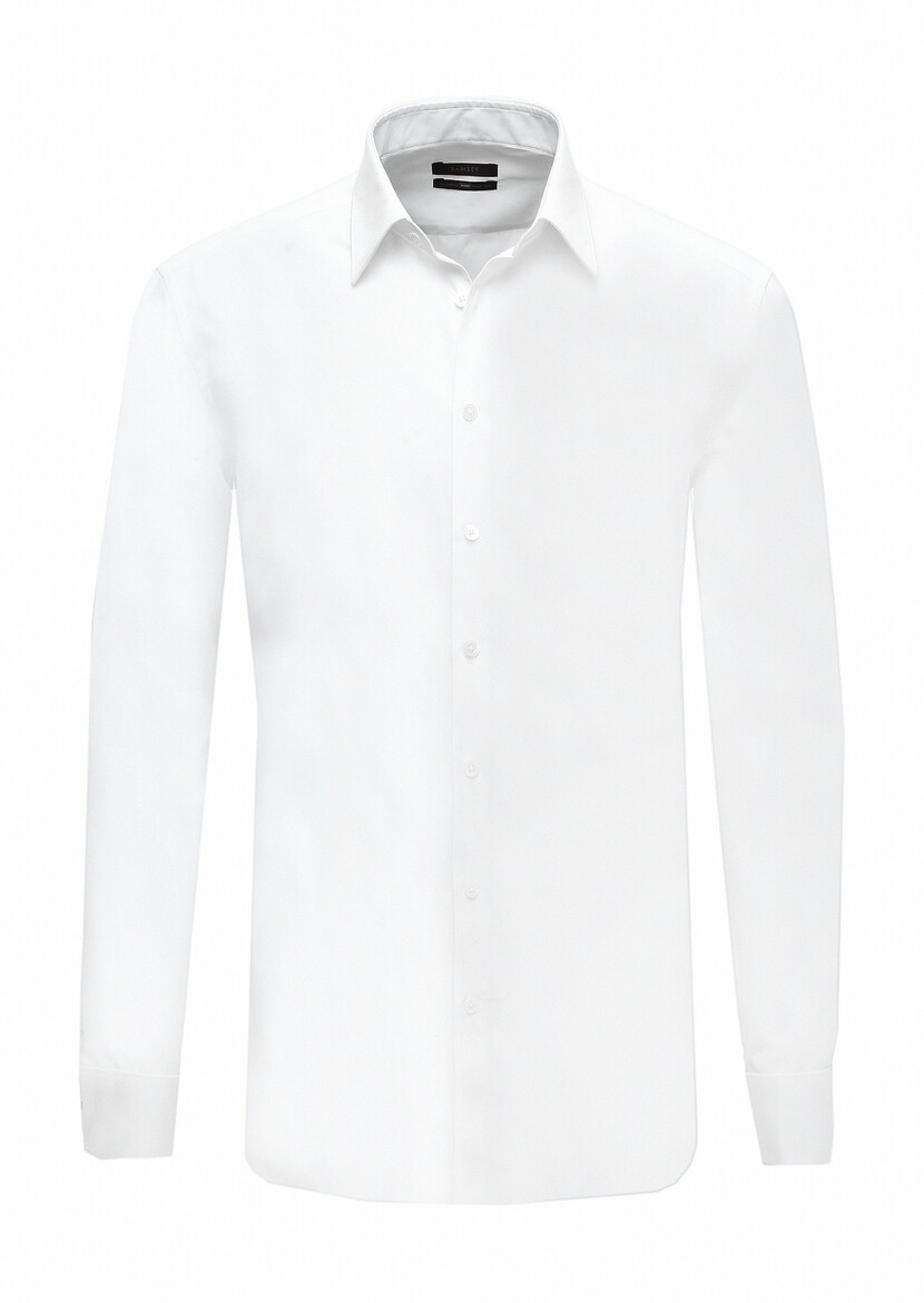 White Plain Regular Fit Weaving Classical 100% Cotton Shirt - 1