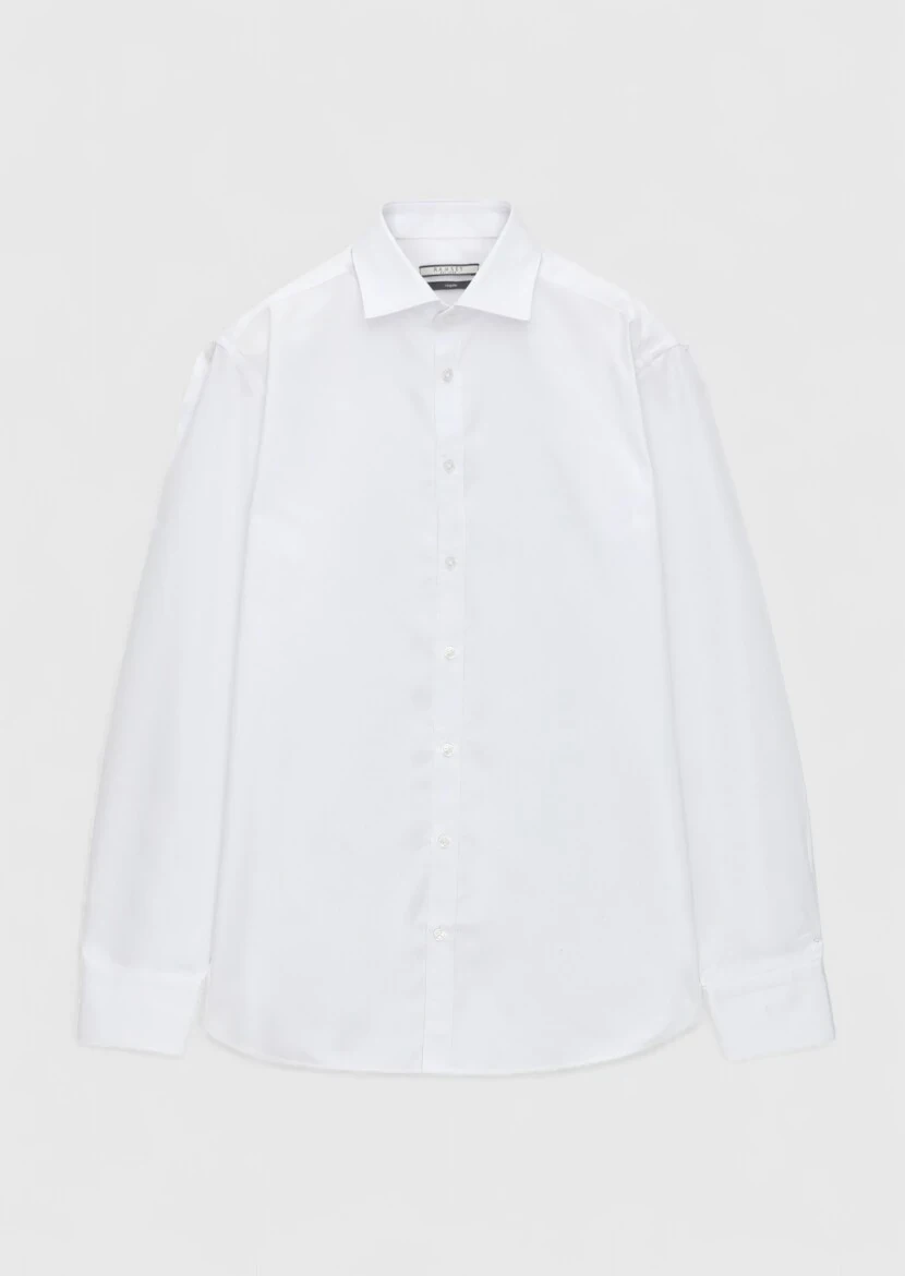 White Plain Regular Fit Weaving Classical 100% Cotton Shirt - RAMSEY