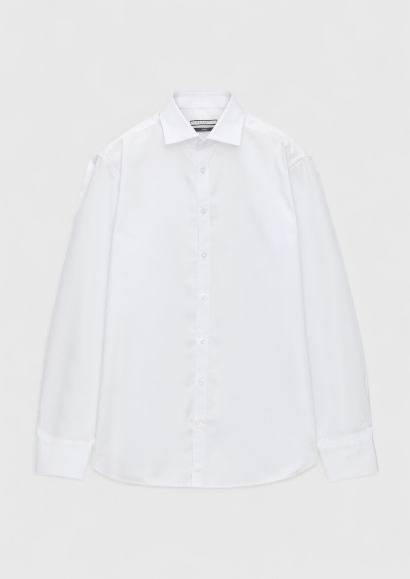 White Plain Regular Fit Weaving Classical 100% Cotton Shirt - 6